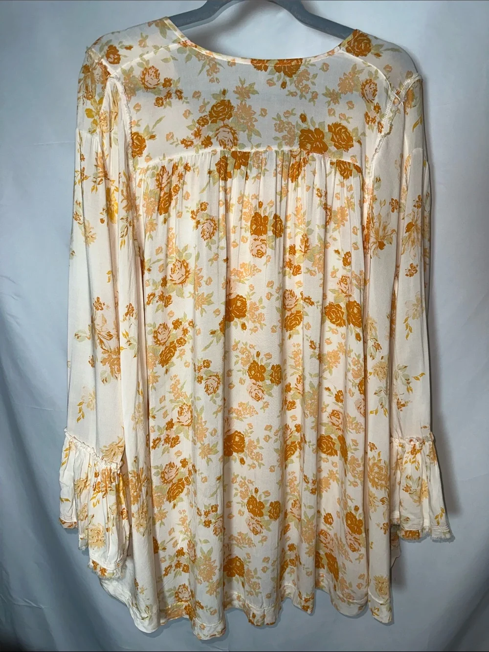 Free People Loretta Cream Floral Ruffle Button-Front Blouse